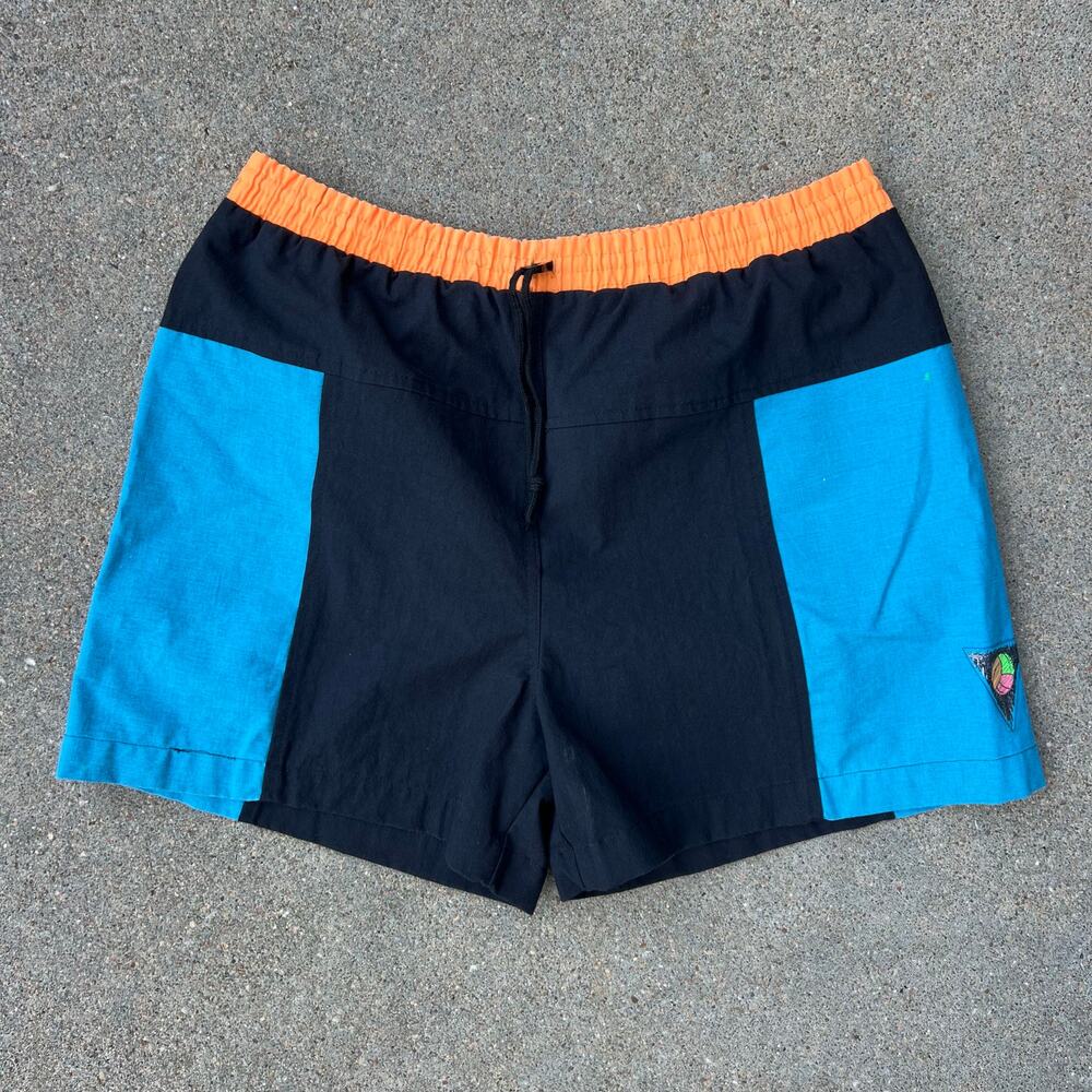 VTG 90s Wilson Volleyball Color Black Shorts Orange Black Cerulean Blue LARGE